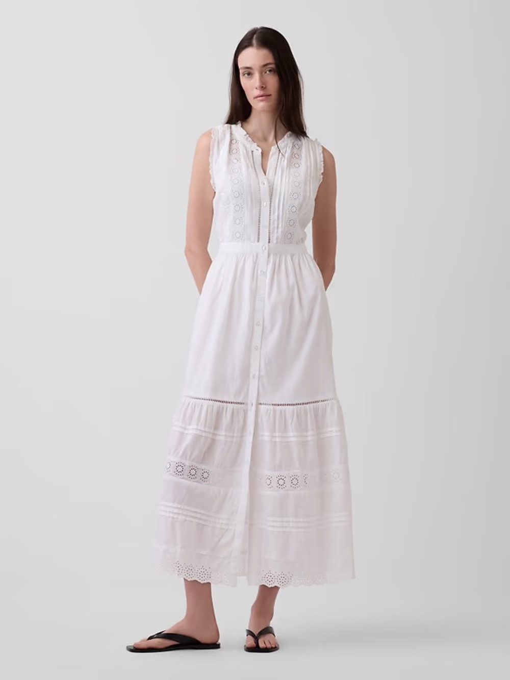 Gap Sleeveless Eyelet Button-Front Maxi Dress NWT